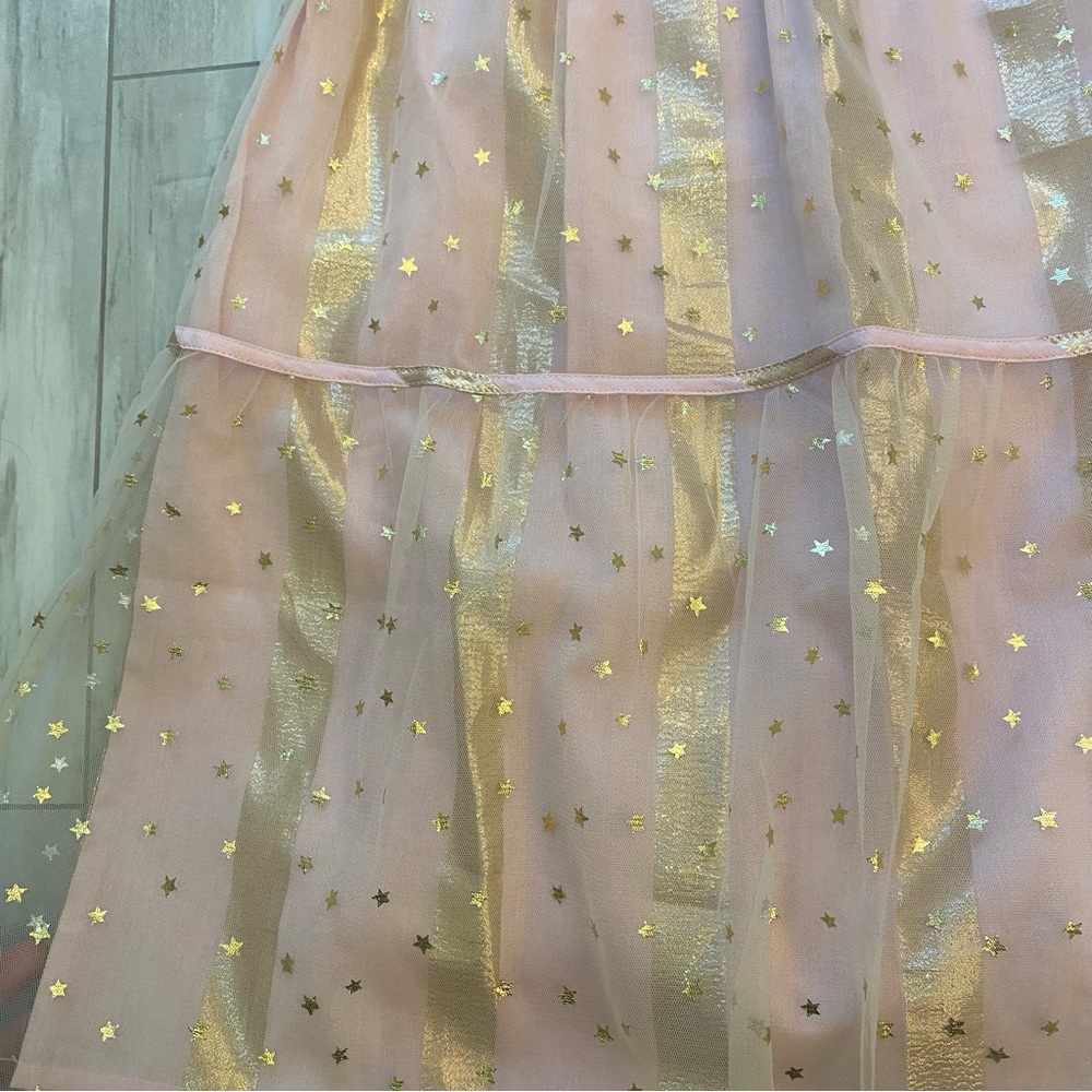 NWT Bisby Madaket Light Pink and Gold Metallic Stripes and Stars Dress, girls 12 - Picture 7 of 13
